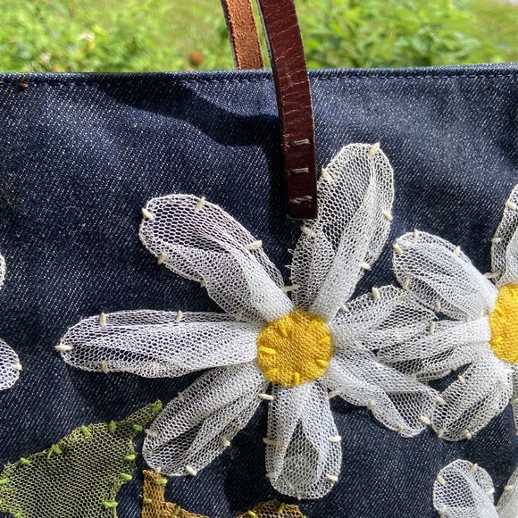 Fendi Floral Appliqué Denim Shopper Tote Bag Purse - Picture 7 of 16